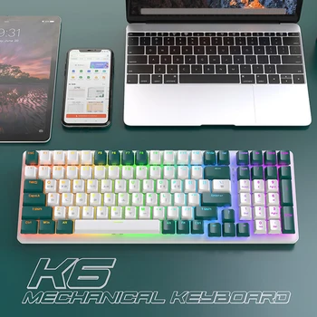 Игровая клавиатура, совместимая с Bluetooth, 100 клавиш K6 Gamer Keypad, Беспроводная клавиатура 2.4 G, 3 режима, 2000 мАч, Type-C, Несколько световых эффектов