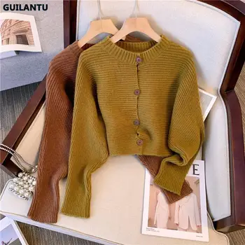 Осенний свитер, вязаный на пуговицах, однобортный, с рукавом 