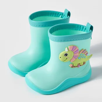 Милые динозавры, непромокаемые ботинки с героями мультфильмов, детские непромокаемые ботинки для мальчиков и девочек, водонепроницаемые зимние ботинки, Детская обувь для мальчиков, размер 5
