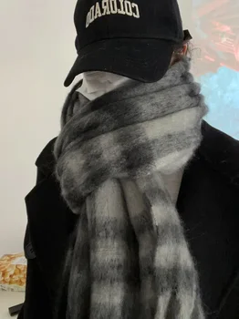 Схема принта в клетку Имитация классического полосатого вязаного шерстяного шарфа для женщин Осень Зима Мягкий теплый Шарф Женская шаль T818