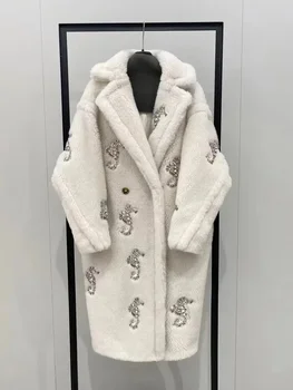 Макс Плюшевое пальто Негабаритная форма Кокона Морской конек Теплая Шерстяная Плюшевая шуба из овчины меховое пальто зимнее пальто женское женское меховое пальто