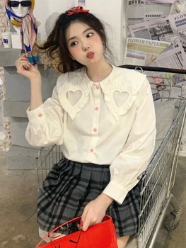 2024 Новая корейская версия рубашки с кукольным воротником, женская весенне-осенняя Ретро-темпераментная рубашка, женские топы
