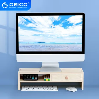 Деревянная подставка для монитора ORICO, стояк для компьютера, универсальный держатель настольной полки, кронштейн с выдвижными ящиками, Органайзер для хранения клавиатуры для ПК