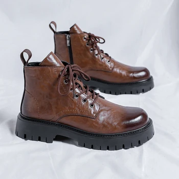 Мужские ботинки из натуральной кожи в британском стиле, банкетная официальная обувь, мужские короткие ботинки, Обувь с высоким берцем на толстой подошве, Классический Новый стиль