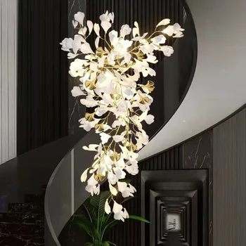 Роскошная керамическая люстра для гостиной, столовой, листьев ветки гинкго, подвесной светильник, современное медное искусство, Вилла, кабинет, спальня, лампа