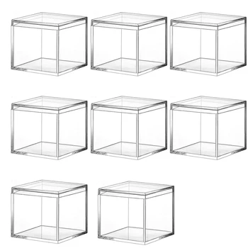 8 Штук прозрачной акриловой пластиковой квадратной шкатулки для драгоценностей, мини-коробка для хранения с крышкой, мини-квадратный контейнер 120 мл