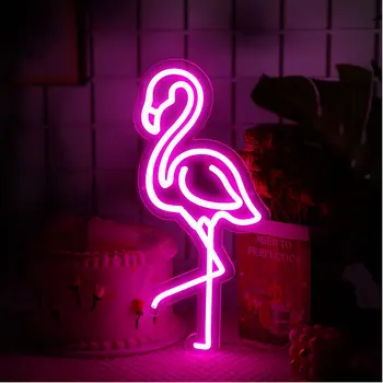 Неоновая вывеска Flamingo с питанием от USB для декора комнаты, светодиодная неоновая ночная лампа с регулируемой яркостью для детской спальни, настенное искусство