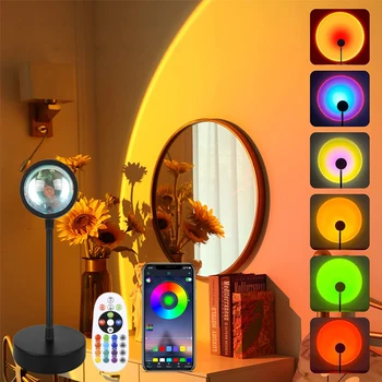 Bluetooth Проекционная Лампа Sunset RGB APP Пульт Дистанционного Управления Радужный Проектор Led Night Light Для Дома, Спальни, Фонового Декора Комнаты