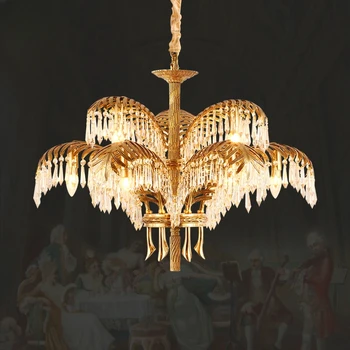 Подвесные светильники для гостиной из латуни в стиле Европейского рококо, Классическое Французское барокко, Винтажная Медная люстра, Церковные Роскошные Хрустальные лампы