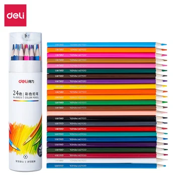 Цветные карандаши Deli 12/24/36/48 со встроенной точилкой, Soft Core Art Drawing Pencil для раскрашивания, создания эскизов и раскрашивания