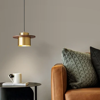 подвесной светильник из медного орехового дерева минималистичный современный прикроватный столик для спальни ресторан гостиная фон настенный подвесной светильник