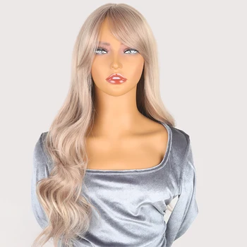 Новый парик для женщин с челкой, большие Волнистые Повседневные Длинные волосы, Окрашенные в блондинку, Модный Парик, Высокотемпературный шелковый головной убор