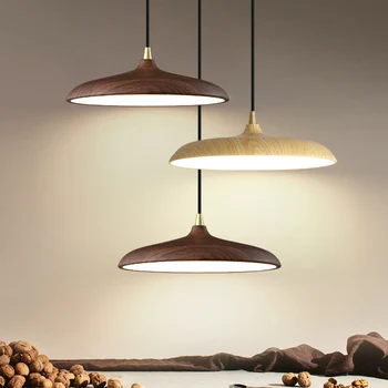 Современный простой светодиодный Подвесной светильник Nordic wood grain iron ресторан кафе внутреннее освещение столовой кухни подвесные светильники