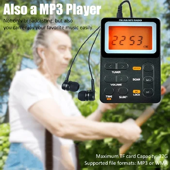 Многофункциональное радио Walkman с 2,1-дюймовым светодиодным дисплеем, 2-полосное мини-цифровое радио, зарядка через Micro USB, 3,5-мм разъем для занятий спортом на открытом воздухе