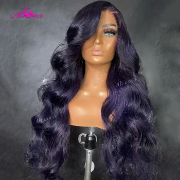 Темно-фиолетовый Кружевной Фронтальный парик размером 13x4, парики из человеческих волос для чернокожих женщин, парики с объемной волной, Прозрачный Кружевной парик с закрытием Ali Coco Remy Hair
