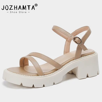 JOZHAMTA, Размер 34-39, женские босоножки, Рим, летняя женская обувь на высоком каблуке из натуральной кожи, тренд 2023 года, сандалии на платформе с ремешком на щиколотке