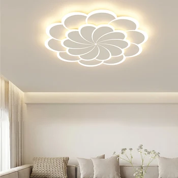 Современный простой светодиодный потолочный светильник для гостиной, спальни для девочек, детского сада, Дизайн лепестков, Белая люстра