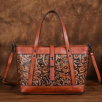 Женская большая сумка, сумки через плечо из натуральной кожи в стиле ретро, высококачественные сумки с тиснением, сумки-тоут, sac a main femme