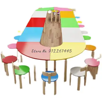 Столы и стулья из массива дерева для детского сада, класс раннего образования, класс опеки, детская студия, стол для рисования, обучающий стол для рисования