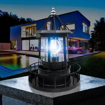 Солнечные светодиодные фонари в форме маяка, садовая лужайка, Наружный луч, Вращающиеся лампы-маяки