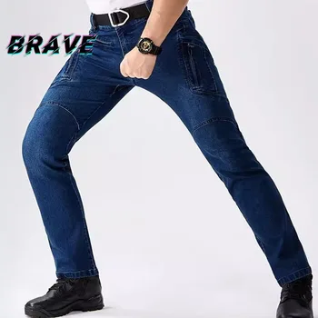 Мужские военные тактические джинсы, мужские эластичные брюки для бега на открытом воздухе прямого кроя, повседневные износостойкие тренировочные брюки