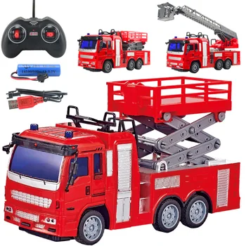 Детская четырехпозиционная беспроводная пожарная машина с дистанционным управлением Toy Boy Spray Ladder Car 1: 30 Модель электрической пожарной машины с дистанционным управлением
