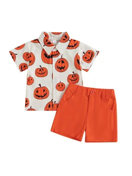 Комплект костюмов милого маленького монстра на Хэллоуин для маленьких мальчиков - рубашка с жутким принтом и шорты в тон - идеально подходит для лета