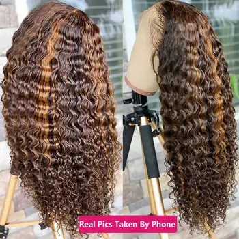 Luvin Brazilian Hair HD Deep Wave Highlight Вьющиеся парики из человеческих волос спереди 4/27, цветные парики из человеческих волос спереди 13x6