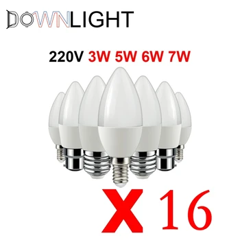 16шт Светодиодная Лампа-свеча C37 3 ВТ-7 Вт E14 E27 B22 AC220V-240V Супер яркий теплый белый свет для кухни и гостиной