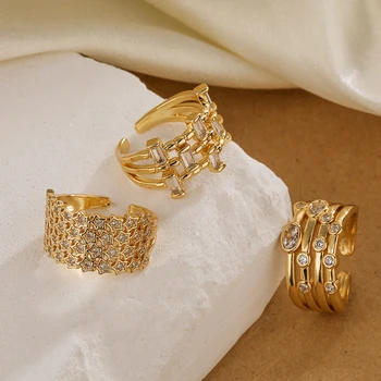 Mafisar Новые Высококачественные кольца с цирконом золотого цвета, Модное кольцо с регулируемой минималистичной геометрией, Женские украшения для вечеринок, Подарки