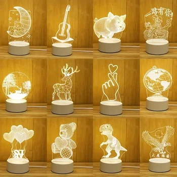 3D лампа Акриловые светодиодные ночники Медведь Динозавр Детский ночник светодиодный для украшения спальни Рождественский декор Сувениры для свадебной вечеринки