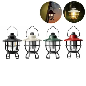 Светодиодные фонари для кемпинга, зарядка для палатки Type-c, ретро-садовая декоративная лампа с регулируемой яркостью, с крючком, индикатор питания для снаряжения для ночных походов