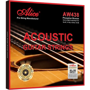 10 УПАКОВОК струн Alice AW438 Pro с многослойным нанопокрытием Теплого яркого выступающего тона из люминофорной бронзы С намоткой на струны акустической гитары