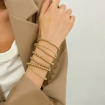 Женский 6-слойный браслет из искусственного жемчуга, модные наращиваемые браслеты из искусственного жемчуга, 6шт бусин из золотого сплава для женщин