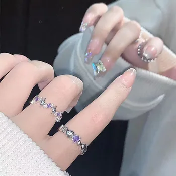 Фиолетовый бриллиантовый набор колец Star Light Love из двух частей из нержавеющей стали для женщин Ins Light Роскошное кольцо на открытый палец